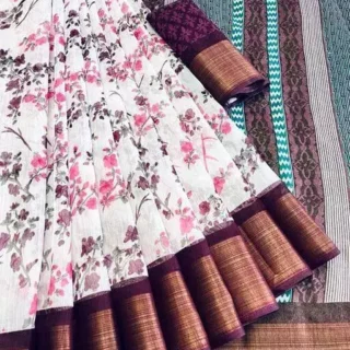 Floral Print Cotton Blend Saree