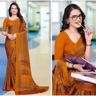 Silky Print Uniform Crepe Saree