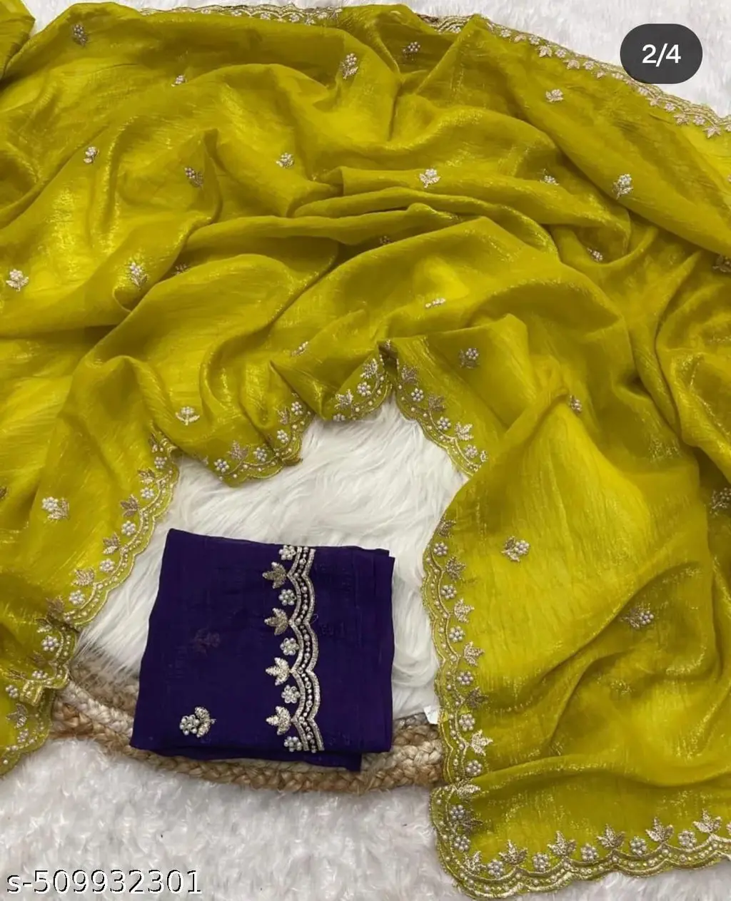 Chanderi Handloom Saree: Moti & Sequence - Image 3
