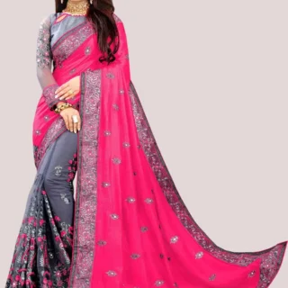 Bollywood Glam: Embroidered Net Art Silk Saree