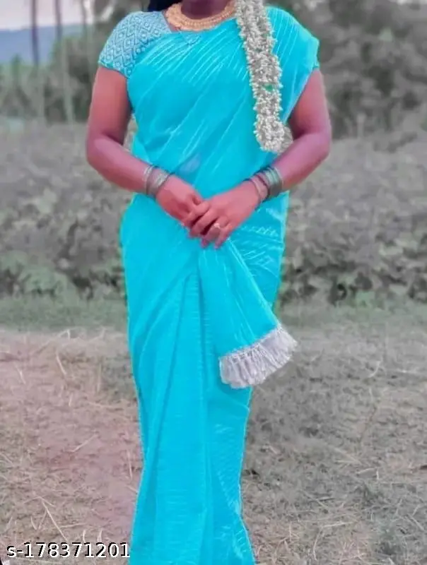 Silver Line Georgette Sari & Embroidered Blouse - Image 3