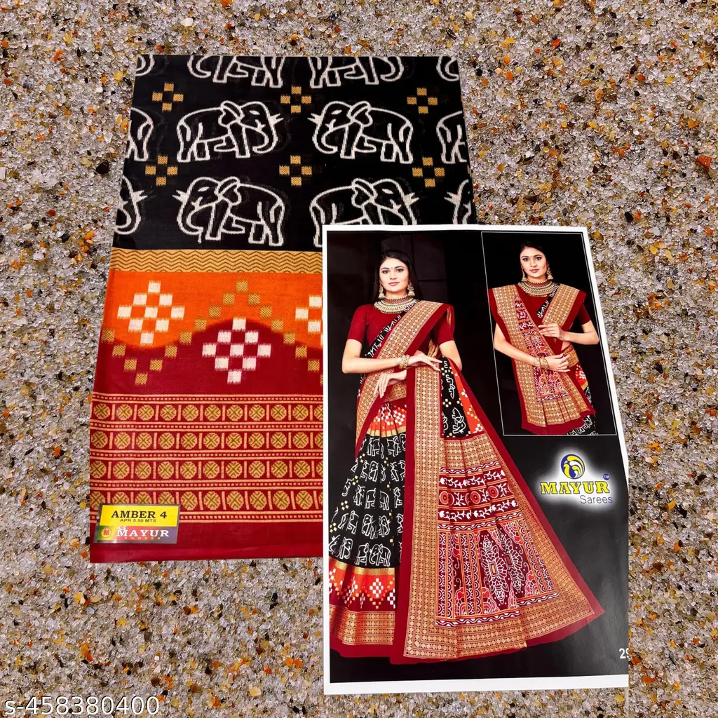 Red Zari Border Cotton Blend Saree - Image 3