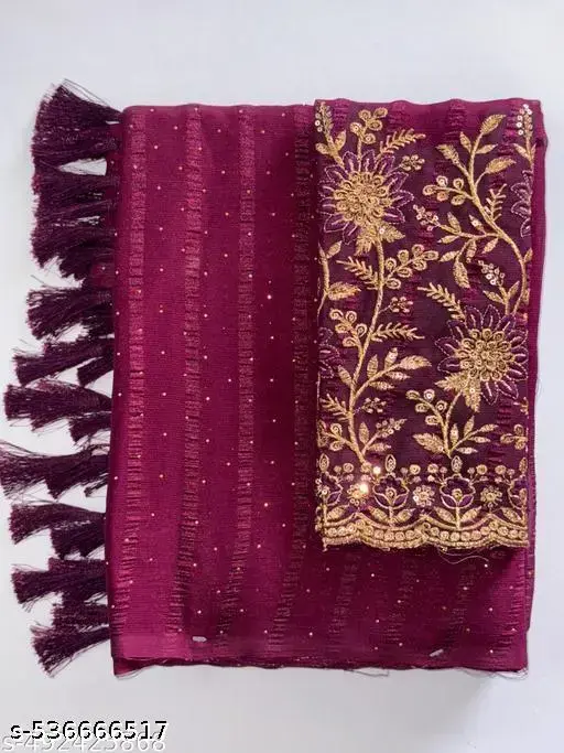 Bollywood Chiffon Saree with Blouse Piece - Image 3