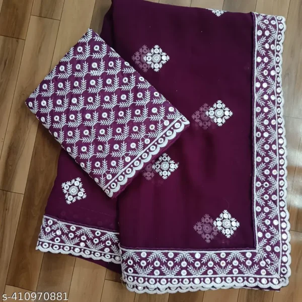 Elegant Embroidered Purple Georgette Saree