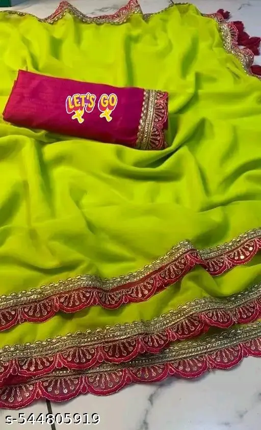 Elegant Georgette Saree with Lace Tassels - Image 2