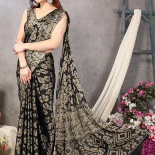 Black Chiffon Floral Blouse Piece