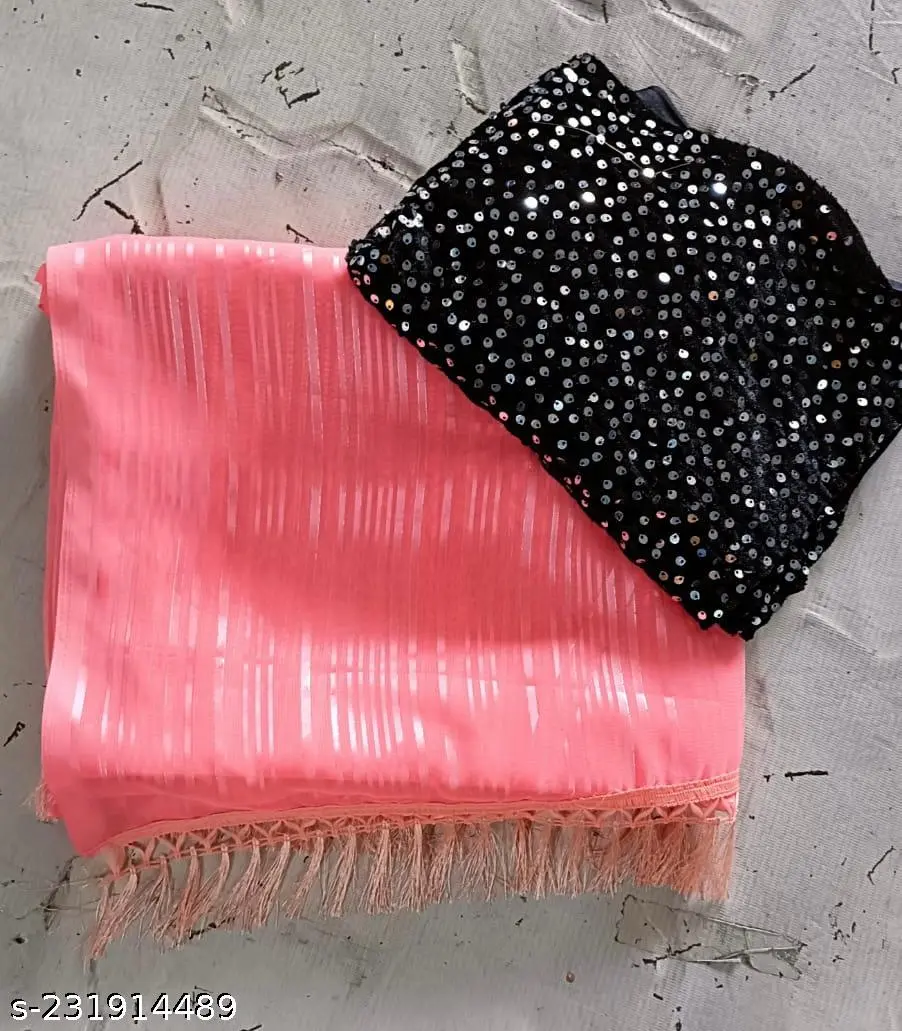 Embroidered Chiffon Saree with Heavy Blouse - Image 4
