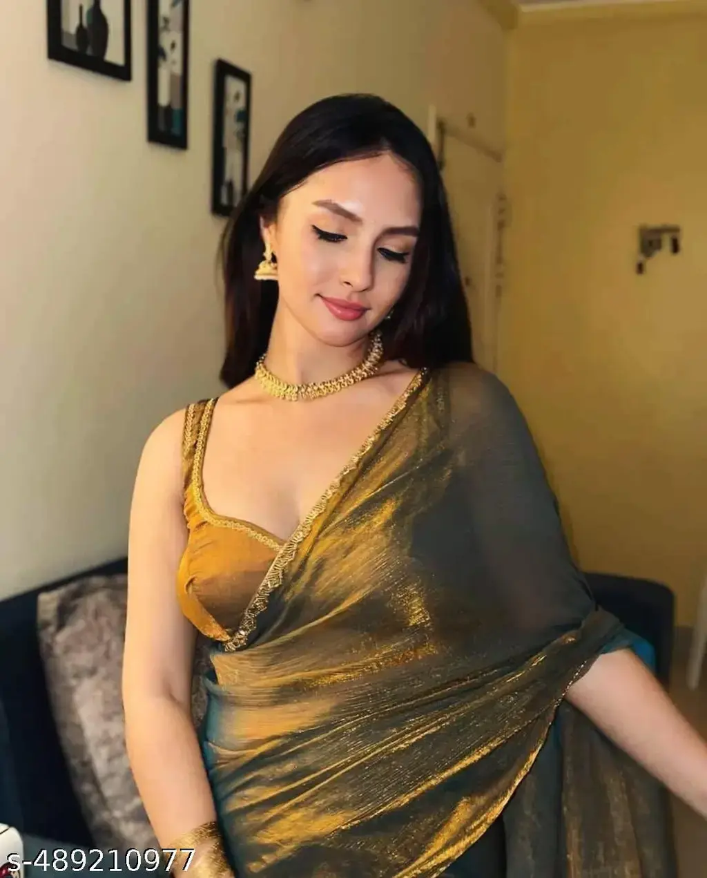 Elegant Beaded Stone Saree - Image 2