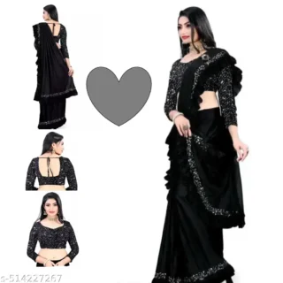 mmo3a_1024.webp Black Lycra Ruffle Saree with Blouse
