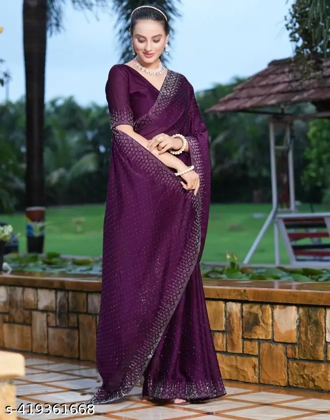 Hot Fix Georgette Silk Saree & Blouse - Image 4