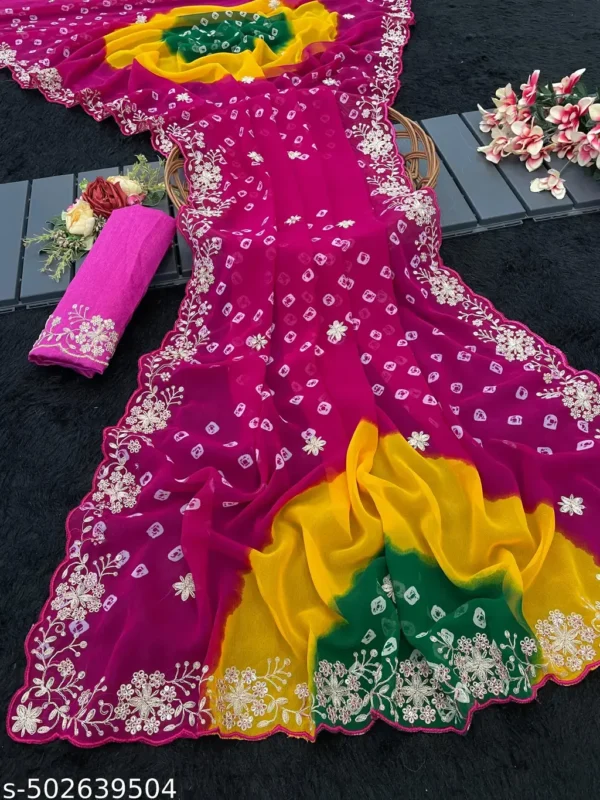 mwlgn_1024.webp Bandhej Georgette Saree: Pitta Embroidered Border