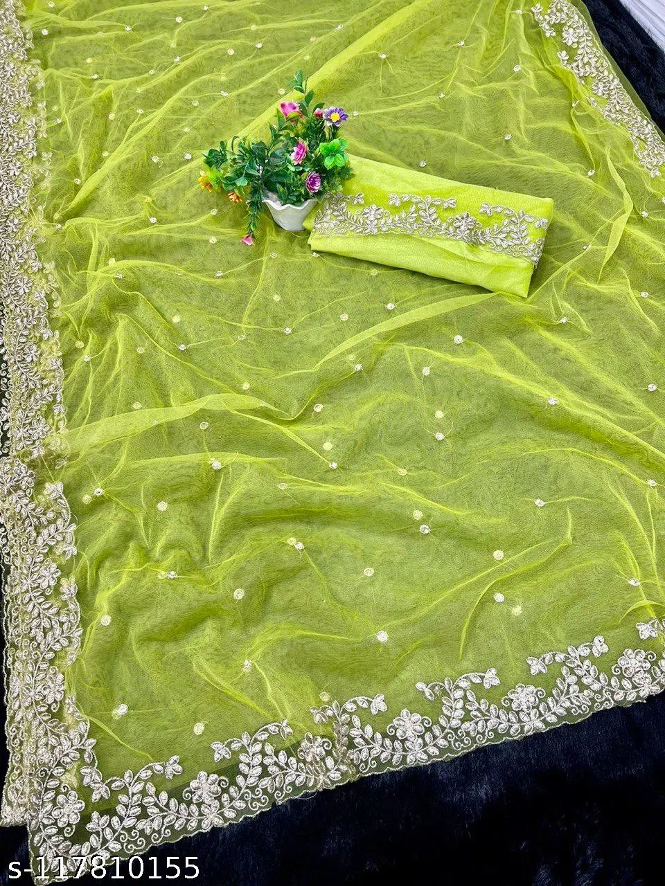Assam Silk Yellow Beaded Saree Blouse - Image 3
