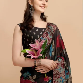 n1mow_1024.webp Floral Georgette Saree: Unstitched Blouse Piece
