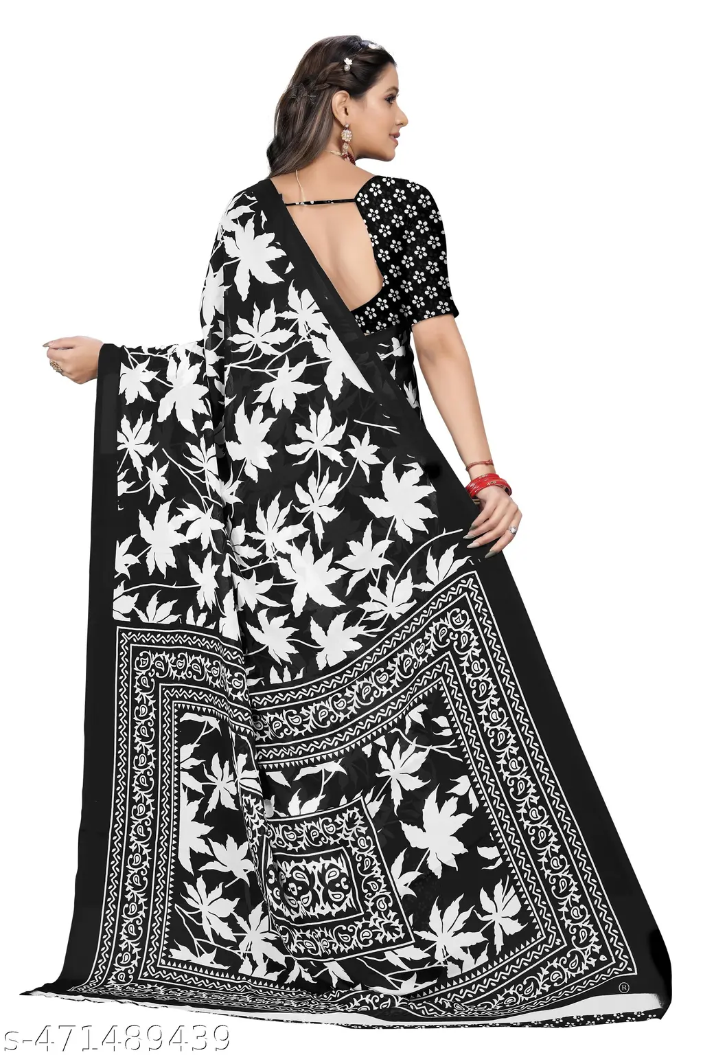Elegant White Georgette Saree with Blouse - Image 4