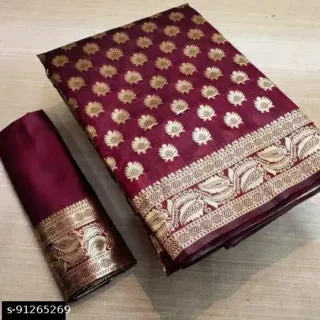 naj7e_1024.webp Maroon Kanjeevaram Silk Jacquard Party Saree