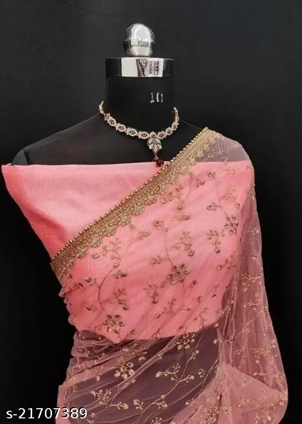 Pink Net Embroidered Saree Blouse - Image 3