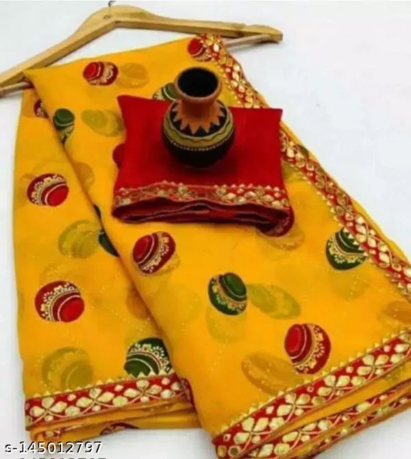 nhkm1_1024.webp Yellow Bandhej Georgette Saree with Lace