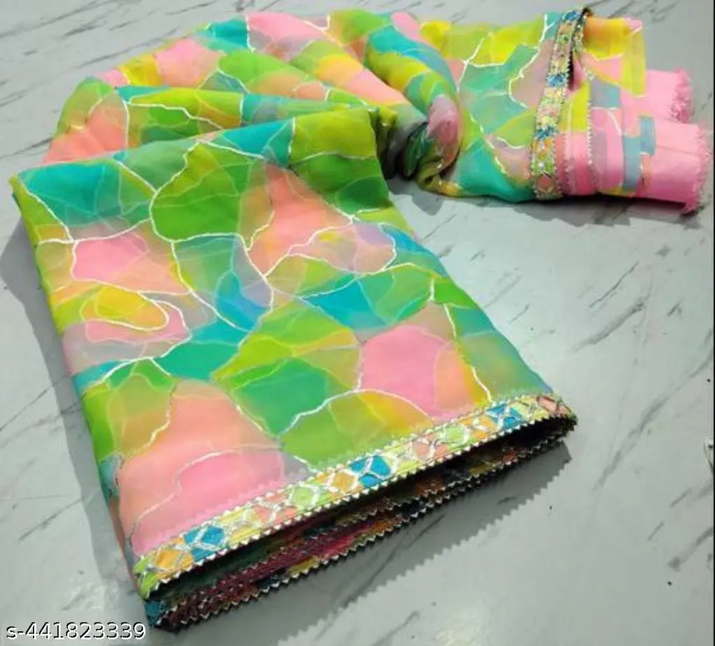 Aai Jari Multicolor Soft Gorge Saree - Image 3
