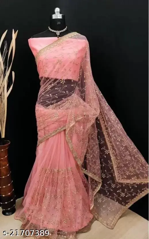 Pink Net Embroidered Saree Blouse - Image 2