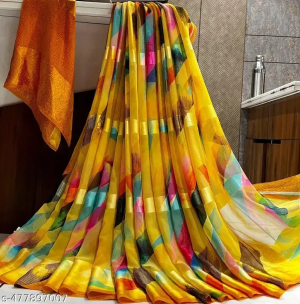 Floral Striped Georgette Saree: Bollywood Grace
