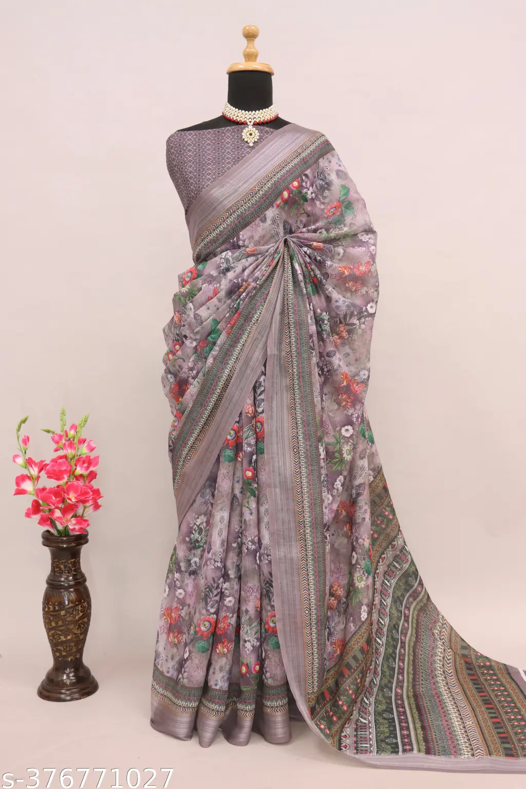 Digital Printed Cotton Lilan Saree - Image 3