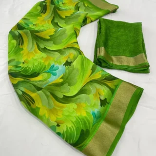Dori Sarees: Light Green Georgette Saree
