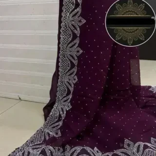 Silk Satin Saree: Beads & Stone Border