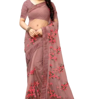 Metmarty: Embroidered Net Saree with Moti Lace