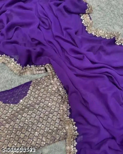 Embroidered Georgette Saree with Blouse Piece - Image 4