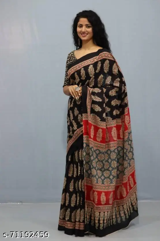 Jaipuri HandPrinted Cotton Mulmul Saree - Image 2