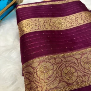 Elegant Organza Saree with Stone Work