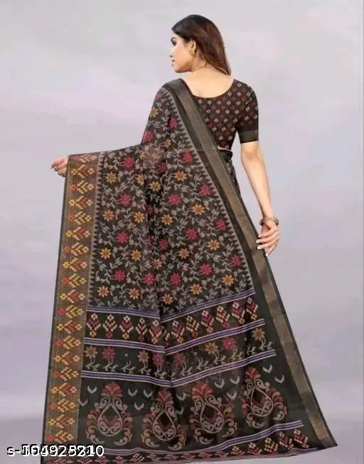 Black Cotton Saree Blouse by Navsarjan - Image 3