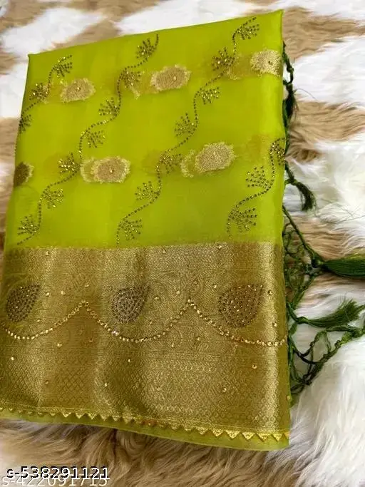 Elegant Stone Embellished Organza Saree - Image 2