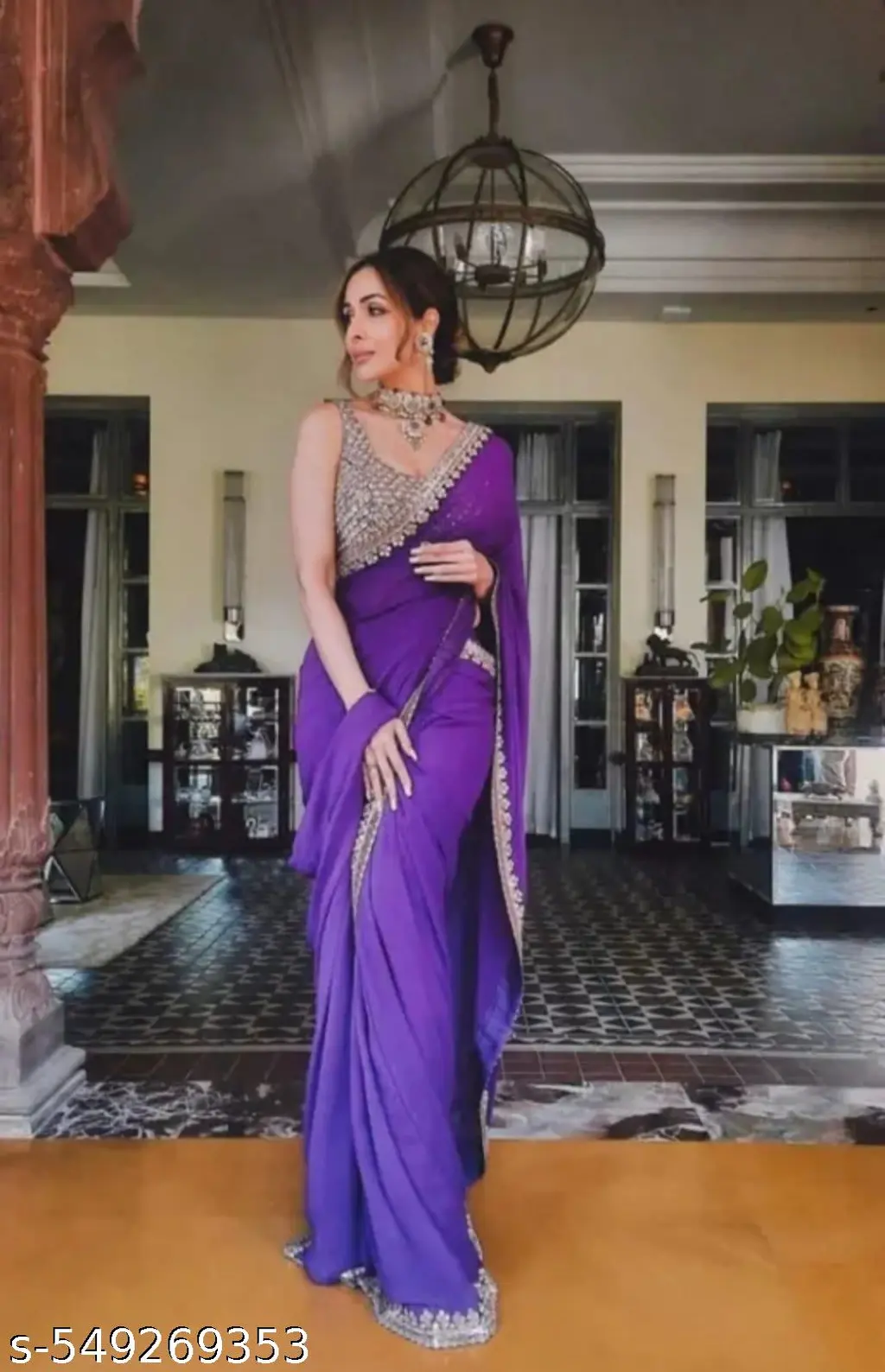 Trendy Georgette Party Wear Saree Purple - Image 2