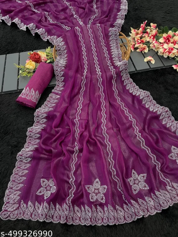 Georgette Saree: Heavy Diamond Work
