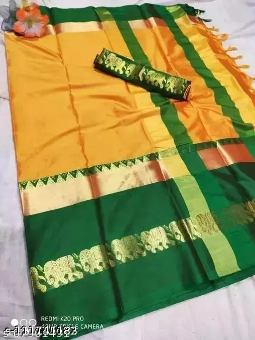 Mango Green Hathi Cotton Silk Saree - Image 2