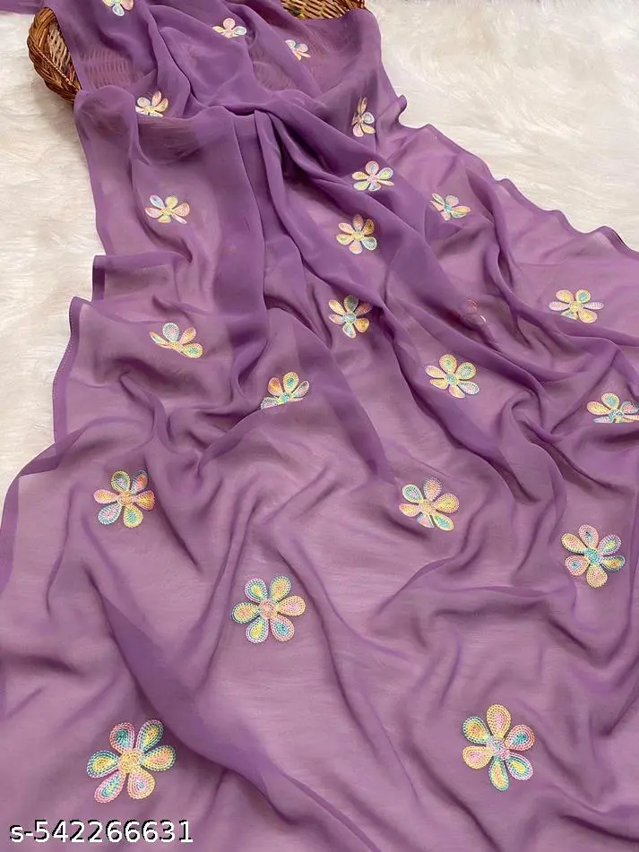 Farewell Purple Saree: Gamthi Flower Design - Image 2