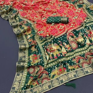 Printed Silk Saree with Unstitched Blouse