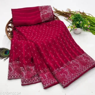 Red Georgette Diamond Wedding Saree