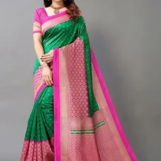 Green & Pink Printed Saree Unstitched Blouse 399