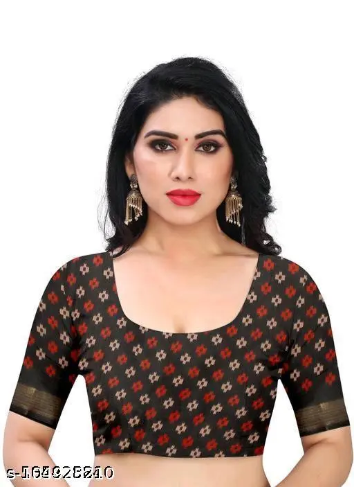 Black Cotton Saree Blouse by Navsarjan - Image 4