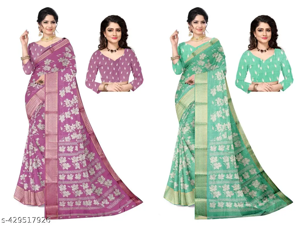 Cotton Printed Sarees Pack of 2 - Image 2