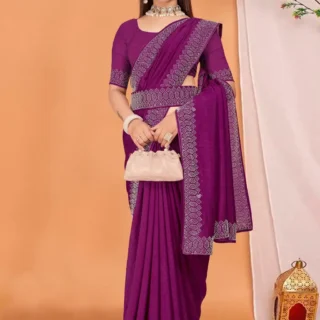 qdxek_1024.webp Timeless Georgette Saree: Purple Stone Elegance