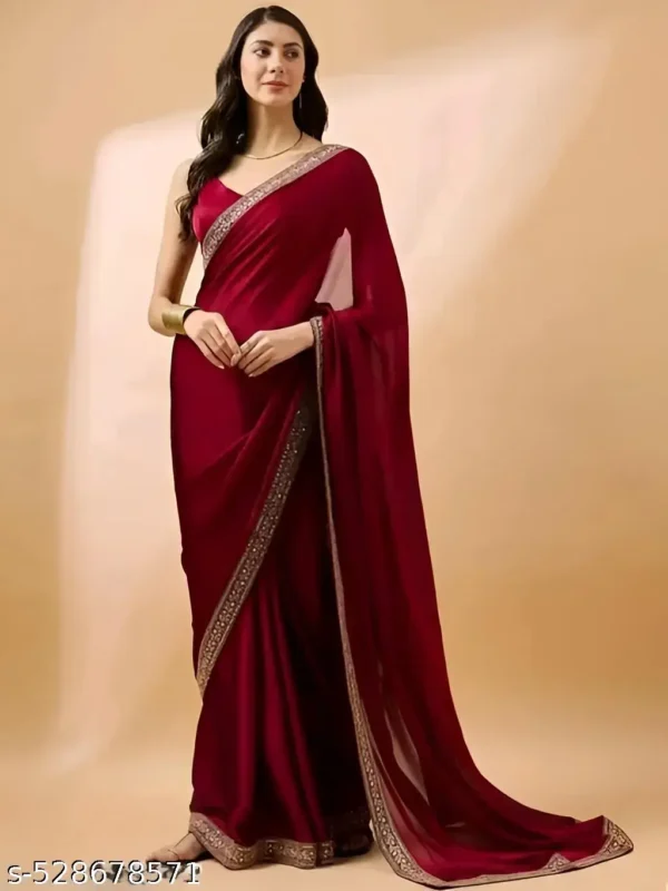 Georgette Saree: Contrast Lace Elegance