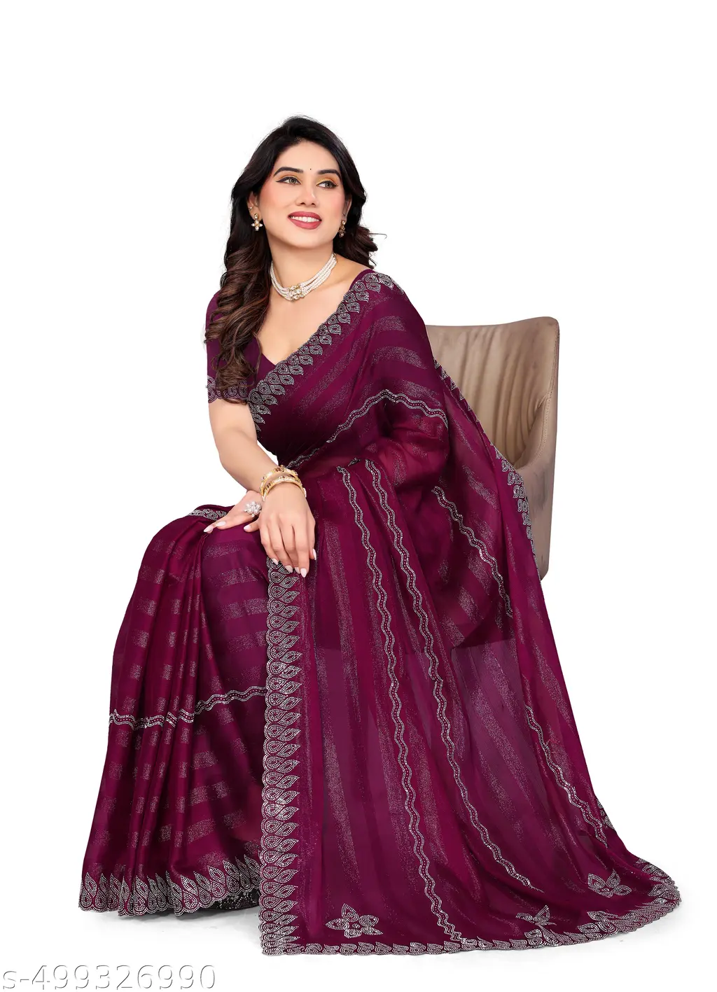 Georgette Saree: Heavy Diamond Work - Image 2