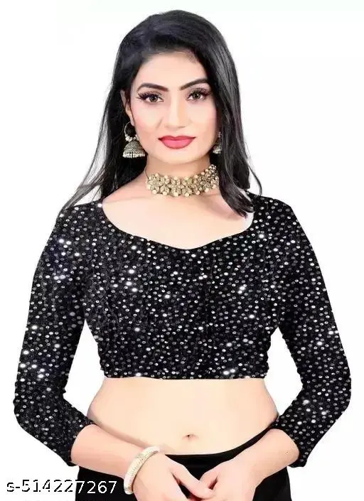 Black Lycra Ruffle Saree with Blouse - Image 4
