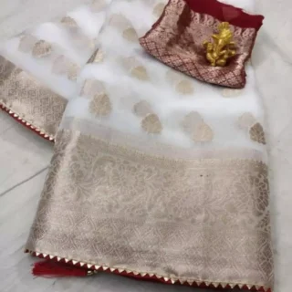 White Silk Organza Tassel Saree Blouse