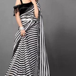 Striped Georgette Saree Blouse  Black & White