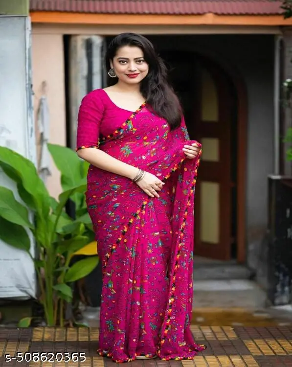 Trendy Printed Georgette Saree - Image 3