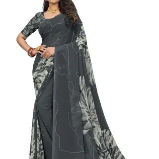 Black Floral Saree with Unstitched Blouse